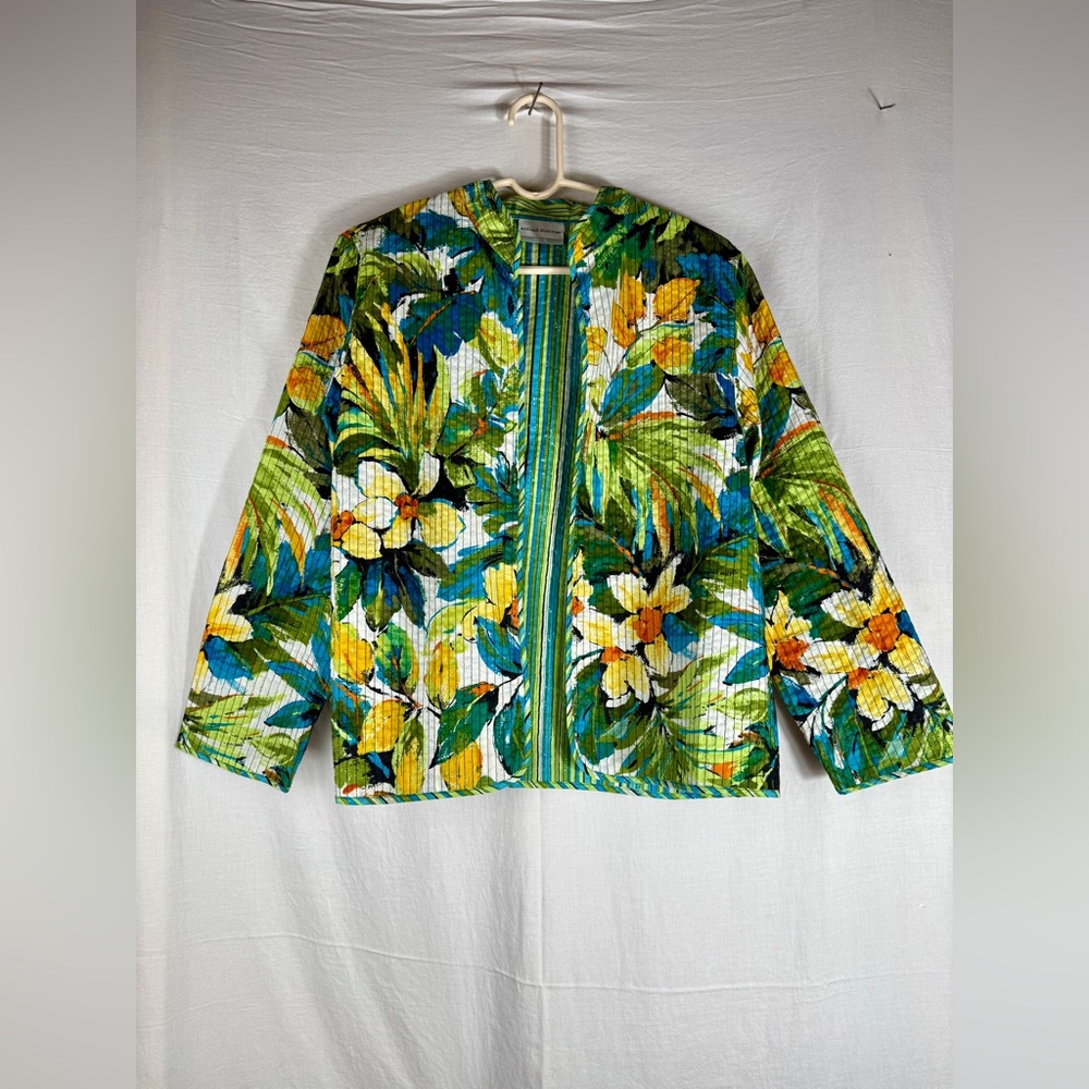 Alfred Dunner Tropical Floral Jacket - Green, Yellow, Blue